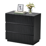 Handleless Grille-Finished 3-Drawer Bedside Table P2 Particleboard + MDF & Melamine Veneer + Thermoformed Drawer Cabinet 23.62*12.99*22.05in Black - Image 4