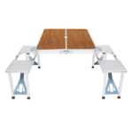 Same Code 44641025 136*85.5*67cm 50kg Aluminum Alloy Table And Chair One Piece Camping One Piece Table And Chair Wood Grain Color - Image 3