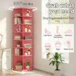 7-tier, 360° rotating wood-plastic composite shoe rack, 60*60*184cm, pink - Image 8
