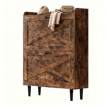 2-Drawer Top-Mounted Barn Door Shoe Cabinet Melamine Board Embossed MDF Shoe Cabinet 31.61*9.45*39.37in Rotten Wood Color - Image 3
