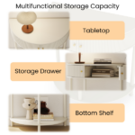Artisan-Crafted Wave-Pattern Demi-Lune Console Table with Creamy White Finish,Unique Half Moon Design End Table with 2 Storage Drawers and Bottom Shelf for Living room, Bedroom, Study, Hallway - Image 10