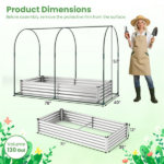 3-in-1 Raised Garden Bed with Greenhouse Cover 130 Gal Galvanized Metal Planter Box - Silver - Image 5