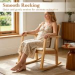 Heavy-Duty Solid Wood Rocking Chair, Ergonomic Accent Armchair with Breathable Ladder Back for Indoor Relaxation-Natural - Image 3