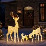 3-Piece Lighted Christmas Reindeer Family Set Outdoor Decorations, Weather Proof Deer Family Set of 3 Christmas Ornament Home Decor Pre-lit 280 LED Warm White Lights, White - Image 3