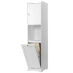 White melamine-faced particleboard, vertical grain, 40*40*180cm, 1 door + bottom flip-down drawer with non-woven storage bag, bathroom tall cabinet - Image 15