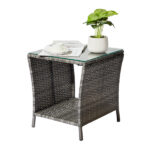 Outdoor Patio Wicker Side Table, Square End Table Bistro Coffee Table with Glass Top Storage Shelf for Porch Garden Backyard Grey SAME AS 19215985 - Image 12