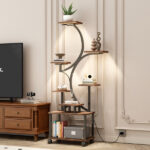 Plant Stand Indoor with Grow Lights - 62" Tall Plant Shelf, Lighted Corner Plant Stands for Indoor Growing, 8 Tiered Large Flower Holder, S-Shaped Decorative Rack for Living Room (WALNUT COLOR) - Image 11