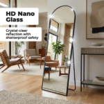 59" Full Length Mirror Floor Standing, Anti-Rust Aluminum Frame, Arch, Black - Image 6