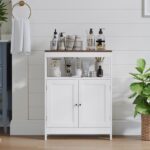 Modern Storage Cabinet with Double Doors, Free-Standing Bathroom Cabinet with Adjustable Shelf and Natural Wood Top, Multi-Purpose Organizer for Kitchen, Living Room, Bathroom or Entryway – White - Image 19