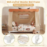 Twin Size Montessori House Floor Bed with Removable Canopy Tent, Solid Wood Kids Bed with Guardrails - White - Image 7