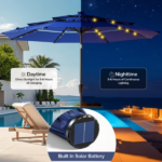 10 FT 3-Layer Solar Patio Umbrella, 32 LED Lights Market Umbrella with Adjustable Tilt, 8-Rib Outdoor Sunshade for Backyard, Deck and Poolside Navy Blue (Shipment from Walmart) - Image 5