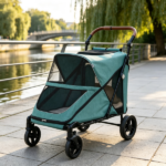 66 LBS Capacity Teal Pet Stroller – for Large Dogs, All-Terrain Spring Suspension, 8-Position Adjustable Handle
