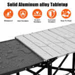 Foldable Aluminum Camping Kitchen Table Heat Resistant Slatted Tabletop, 4 Foldable Side Trays Mesh Storage Rack Hanging Hooks 154lbs Load Capacity Built-In Carry Handle for Campsite Park Travel - Image 5