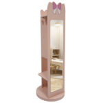 Pink, bow-themed, MDF (medium-density fiberboard) painted finish, 1-door, 1-shelf, rotatable base, children's jewelry mirror cabinet - Image 9