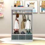Kids Costume Organizer Costume Rack Kids Armoire Open Hanging Armoire Closet with Mirror-WHITE - Image 12