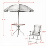 Black & Coffee 6-Piece Patio Dining Set for 4 – Complete with Umbrella, Round Glass Table & 4 Folding Chairs - Image 3