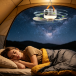 2-in-1 Camping Fan with LED Lantern Remote Control, 4 Wind Speeds 3 Light Brightness Timer Function 7200mAh Rechargeable Hanging Tent Fan - Image 8