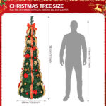 6 FT Fully Decorated Pre-lit Christmas Tree, Pop Up Artificial Xmas Tree with 150 Warm Lights Battery Operated and Red & Golden Ornaments for Home Office Store Holiday Deco - Image 4