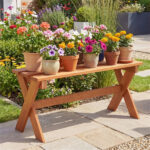 36" Teak Oil Hardwood Backless Garden Bench, 660 LBS Load Capacity 2-Person Outdoor Bench - Image 11