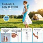 2-in-1 Portable Beach Umbrella with Side Panels UPF 50+ Silver Coated Oxford Cloth, Wind Resistant Vented Canopy with Sand Anchor Stakes Wind Ropes - Turquoise - Image 4