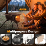 Portable Foldable Wood Burning Tent Stove with 5 Sections Chimney, Heavy Duty Carbon Steel Camping Stove with View Window & Cooking Racks for Outdoor Hunting Camping - Image 11