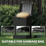 33 Gallon Outdoor Trash Can, Layered Lid with Drip Tray, Waterproof Garbage Bin for Patio, Deck, Backyard, Black - Image 5