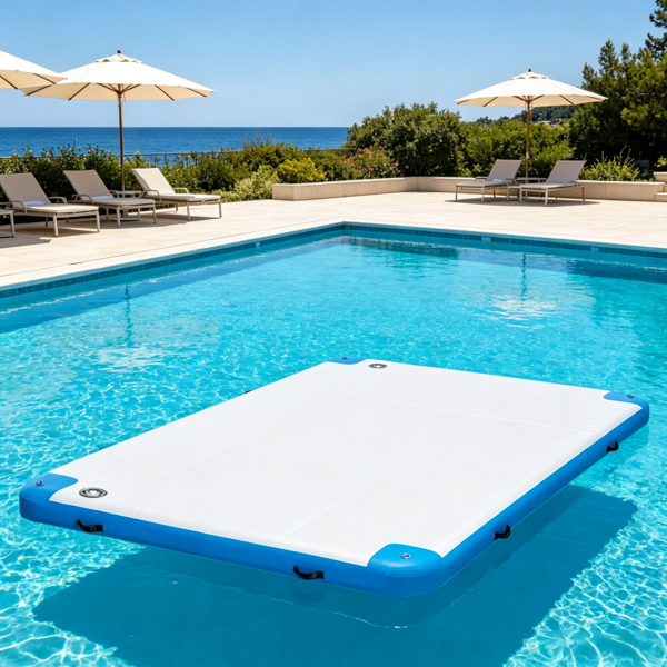 10 X 7ft Large Inflatable Floating Dock Mat Raft Island with Air Pump And Backpack for Pool Beach Ocean White