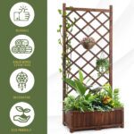 Wood Planter Raised Garden Bed with Trellis, 67 Inch Height Outdoor Garden Flower Standing Planter Box Lattice Panels with Planter for Patio Porch with Drainage Holes, Brown - Image 12