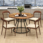 Brown 47" Round Dining Table , Family-Sized for 4-6 People, Hourglass Metal Base & Curved Tabletop - Image 4