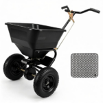 Black Heavy-Duty Walk-Behind Broadcast Lawn Spreader, 66 Lbs Capacity Adjustable Flow Control, Pneumatic Rubber Wheel Push Spreaders for Grass Seed Fertilizer Snow Salt - Image 3