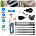 10.5FT Gutter Cleaning Brush With Telescoping Handle Rain Gutter Cleaner Extendable Gutter Cleaning Tool From The Ground with 2 Angled Brushes Anti-slip Gloves Goggles