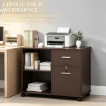 Lateral File Cabinet with Wheels – Mobile Printer Cart with Open Shelves & Drawers, Holds A4 Documents - Image 3