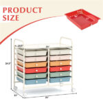 12-Drawer Rolling Storage Cart - 2-Row 10-Storey, Multicolor Drawers, 4 Wheels (2 Brake), White Frame-Macaron - Image 3