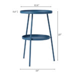 Patio Small Side Table, Round 2 Tier End Table, Metal Round Coffee Table for Indoor Outdoor, Navy Blue - Image 6