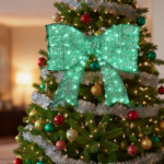 Pre-lit Outdoor Giant Bowknot Christmas Decoration, Lighted Metal Frame with 124 Green LED Lights, for Front Door Gate Wall Indoor Outdoor Holiday Party, Green - Image 12