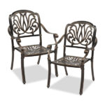 Set of 2 Cast Aluminum Patio Dining Chairs, Stackable Outdoor Bistro Chairs with Armrests for Balcony Backyard Garden Deck, Antique Bronze (Without Cushions) - Image 2