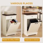 10 Gallon Tilt Out Trash Cabinet Freestanding Trash Bin Cabinet Wood Garbage Recycling Cabinet with Hideaway Drawer Pet Proof Trash Can Holder for Kitchen Living Room, Antique White (not include can) - Image 18