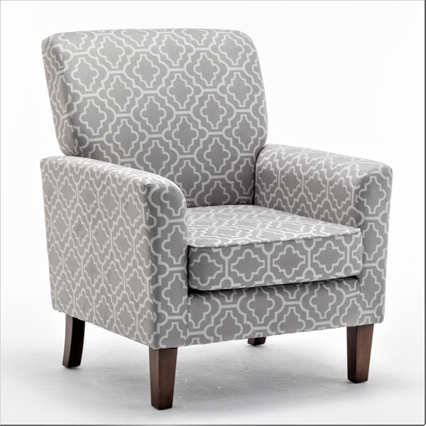 Patterned Polyester Blend Armchair, Solid Birch Wood Frame with Brown Tapered Legs, Foam Padded Accent Chair with Trim Detail for Living Room Office