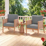 Gray Boho Patio Acacia Wood Chair with Woven Rope Armrests, Cushioned Outdoor Accent Chair for Porch Balcony - Image 3