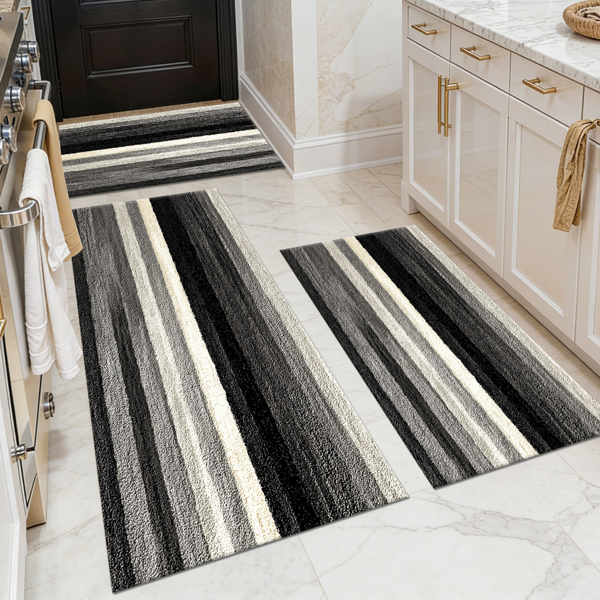 Three-piece kitchen rug set, non-slip and washable, abstract pattern kitchen hallway rug, soft and comfortable, suitable for sinks, floors, entrances, hallways and bathrooms.