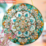 CIFbuy Round Flat Bohemian Mandala Sun Catcher Acrylic Window Hanging Decor Sky Blue Gold Home Ornament(TikTok, temu pick-up service) - Image 3
