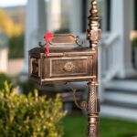 Decorative Large Mailbox with Post, Heavy Duty Cast Aluminum Postal Mail Box with Address Plaque, Antique Bronze - Image 8