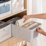 4Pcs Foldable Closet Storage Bins,16.14x10.82x6.49in Closet Storage Baskets with Clear Window, Washable Linen Fabric Storage Baskets for Clothes Organization or Bedroom Kitchen Basement,Clothes Toys Snacks Tools - Image 8