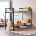 Same Code 12883671 Iron Bed Bunk Bed with Ladder for Kids Twin Size Black - Image 46
