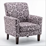 Patterned Polyester Blend Armchair, Solid Birch Wood Frame with Brown Tapered Legs, Foam Padded Accent Chair with Trim Detail for Living Room Office - Image 2