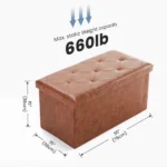 30 Inches Folding Ottoman with Storage Bench, Foot Rest Stool, End of Bed Storage Bench Upholstered, Load 660 lbs, for Living Room, Synthetic Leather, Brown (Shipment from Walmart) - Image 5