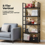 5-Tier Bookshelf, Modern Narrow Bookcase with 30lbs Shelf Capacity, Storage Shelf for Living Room/Office, Black (Shipment from Walmart) - Image 5