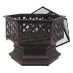 22" Hexagonal Shaped Iron Brazier Wood Burning Fire Pit Decoration for Backyard Poolside - Image 30