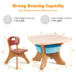 Brown Kids Table and 2 Chairs Set with 4 Storage Boxes, Toddler Activity Table for Drawing Playing Eating, Children Furniture for Indoor Outdoor - Image 7