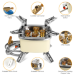 13KW Stepless Adjustable Camping Gas Stove Windproof 5 Burner Head Copper Preheating Tube, Piezo Ignition Compatible with Butane Propane ISO Canister Foldable Design with 33.5in Hose Storage Bag - Image 2